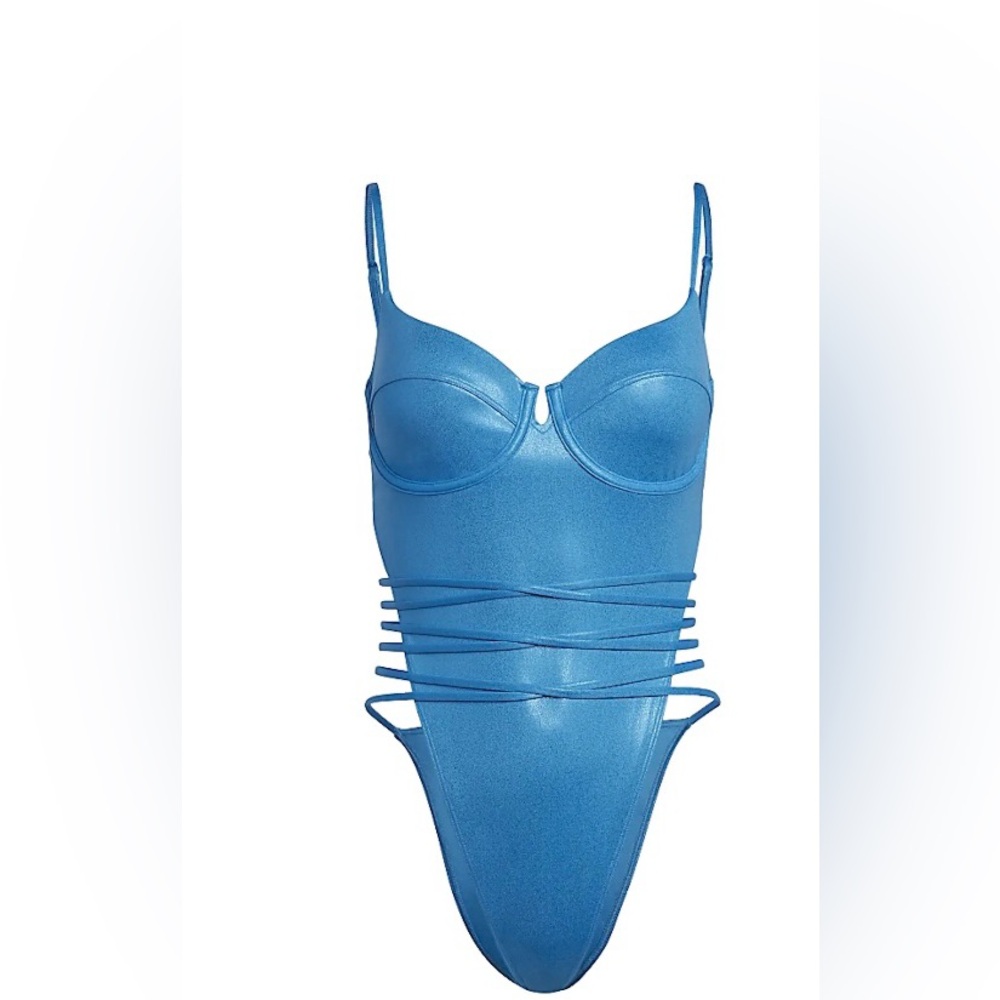 IVY PARK adidas metallic glitter NWT aqua turquoise teal swimsuit swimwear